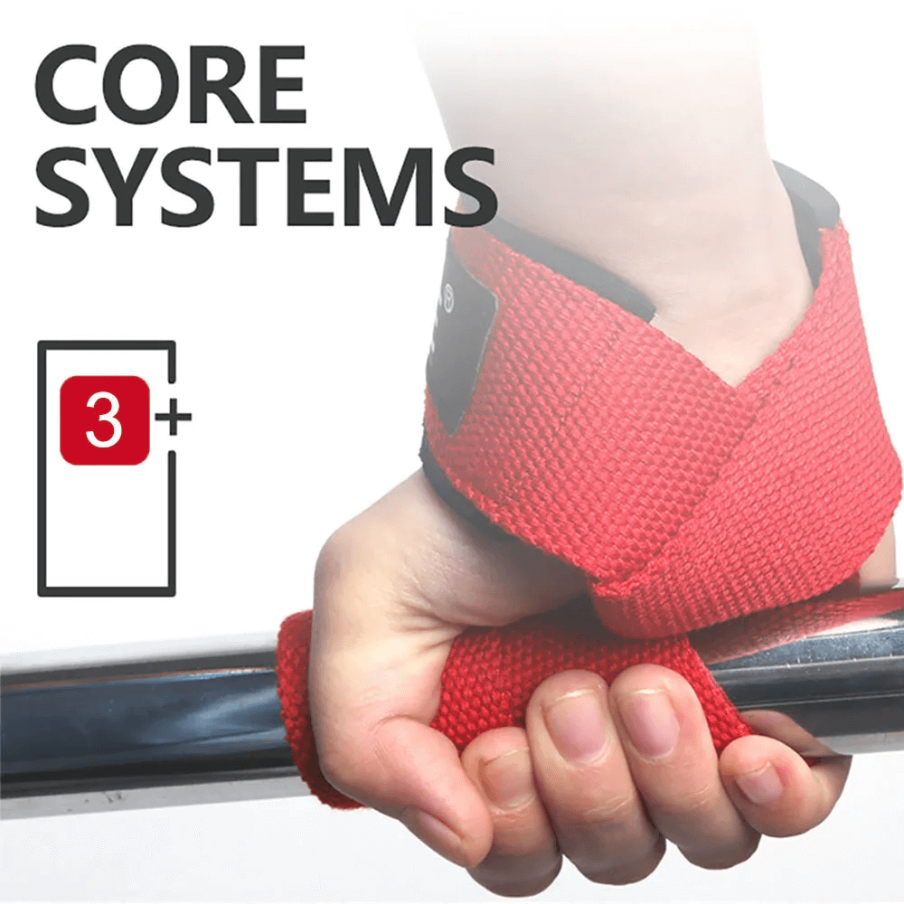 Weightlifting wrist strap in action with hand gripping barbell, showcasing non-slip durability and support for gym workouts.